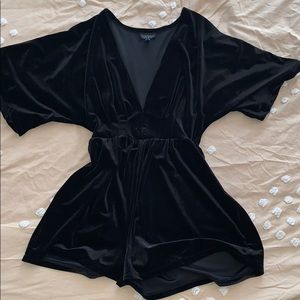 Black velvet deep V romper
